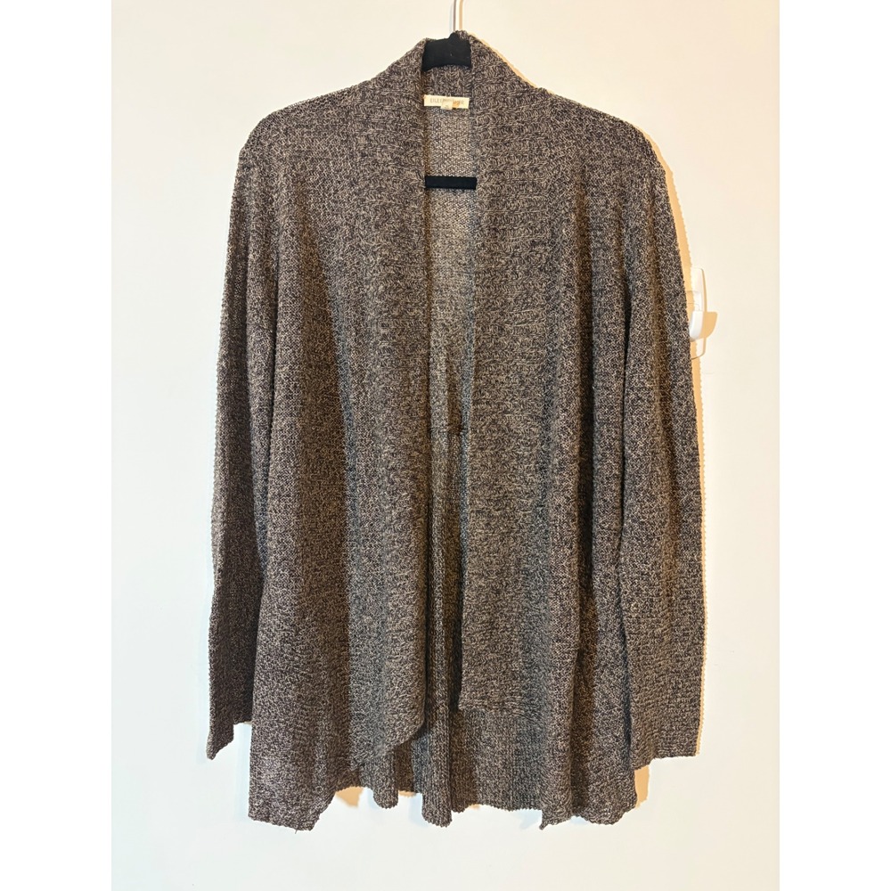 Eileen Fisher 100% Linen Open Front Cardigan Brown White Marled Sweater Medium